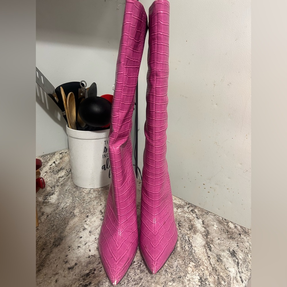 Guess Pink Snake Print Boots